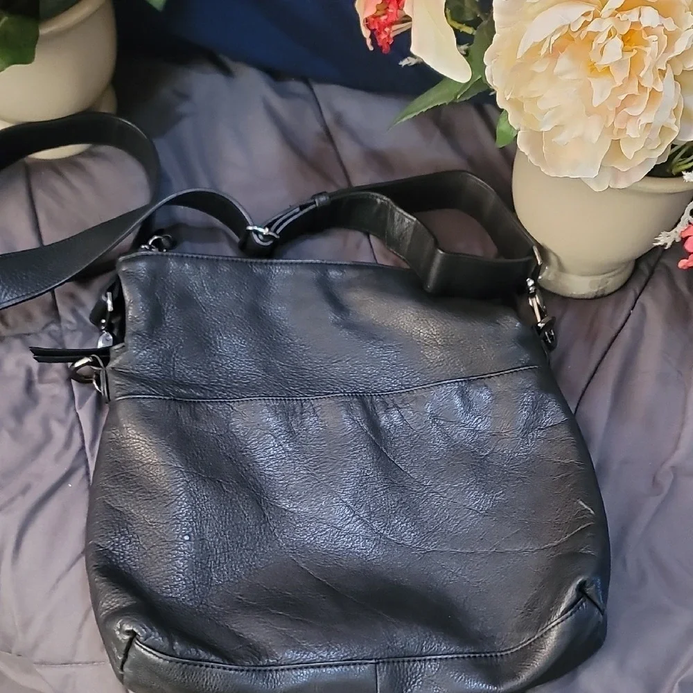 Margot Black Pebbled Leather Crossbody Bag Adjustable Strap Gunmetal Hardware